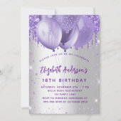 Birthday zilverviolette ballonnen kaart (Voorkant)