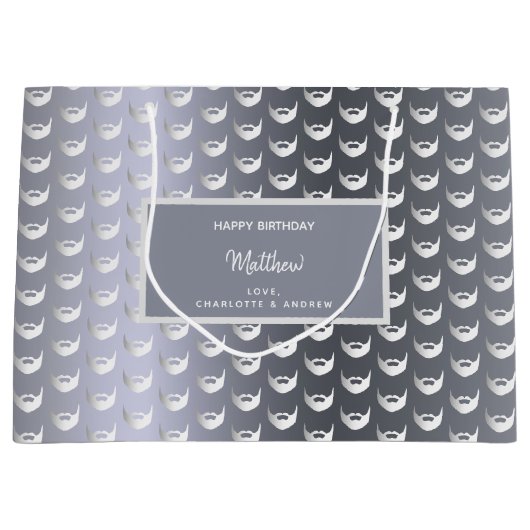 Birthday zilvervos mannen grijs moderne groot cadeauzakje (Voorkant)