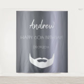 Birthday zilvervos mannen grijze trendy wandkleed (Voorkant)