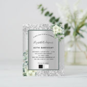 Birthday zilverwitte florale eucalyptusuitnodiging (Staand voorkant)