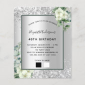 Birthday zilverwitte florale eucalyptusuitnodiging (Voorkant)