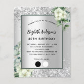 Birthday zilverwitte florale eucalyptusuitnodiging (Voorkant)