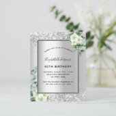 Birthday zilverwitte florale eucalyptusuitnodiging (Staand voorkant)