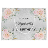 Birthday zilverzwarte roze bloemen groot cadeauzakje (Achterkant)