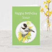 Birthday Zister Chickadee Sunflower Bird Kaart (Gele Bloem)