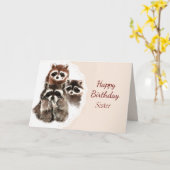 Birthday Zister Cute Raccoon Kaart (Gele Bloem)