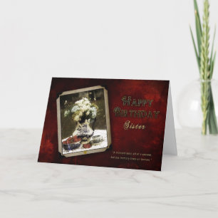 Birthday, zuster, Antiek blauwe vernis, ventilator Kaart