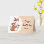 Birthday Zuster Humor Fun Foxy Mama Fun Fox Cubs Kaart (Gele Bloem)