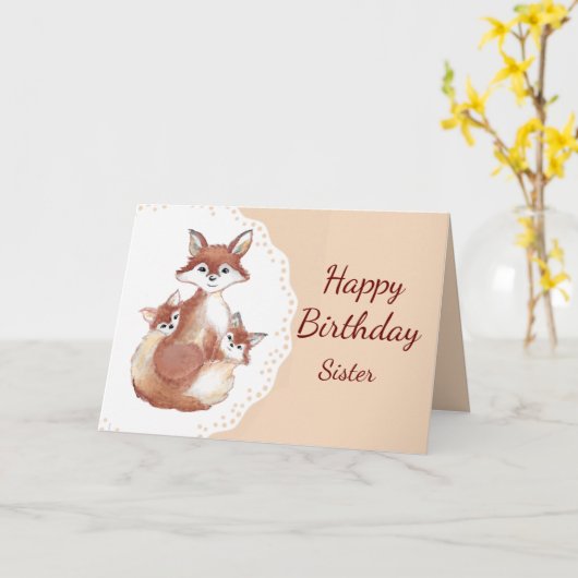 Birthday Zuster Humor Fun Foxy Mama Fun Fox Cubs Kaart (Gele Bloem)