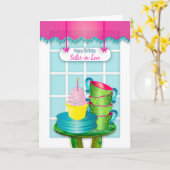 Birthday, zuster-in-Love, Window, Cupcake and Cups Kaart (Gele Bloem)
