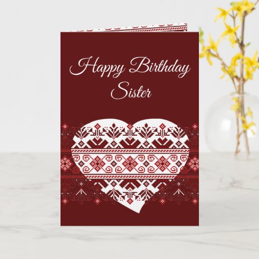 Birthday zuster Oekraïense folk ethnic Embroidery Kaart (Gele Bloem)