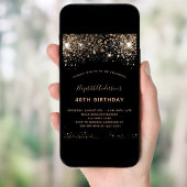Birthday zwart goud glitter QR code RSVP Kaart