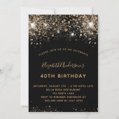 Birthday zwart goud glitter QR code RSVP Kaart (Voorkant)