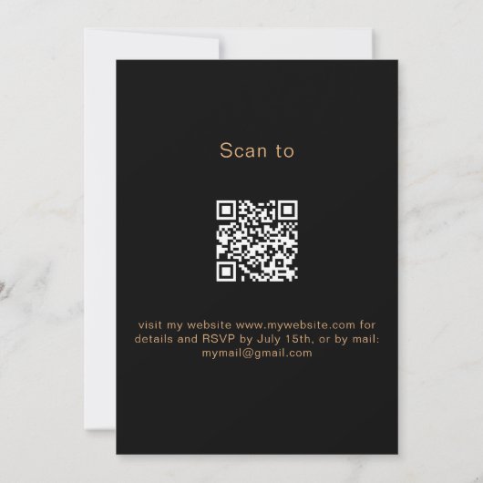 Birthday zwart goud glitter QR code RSVP Kaart (Achterkant)