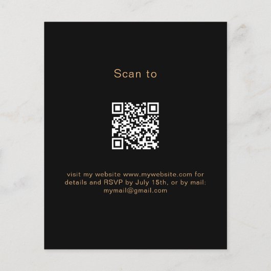 Birthday zwart goud QR code RSVP budget Uitnodigin Flyer (Achterkant)
