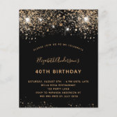 Birthday zwart goud QR code RSVP budget Uitnodigin Flyer (Voorkant)