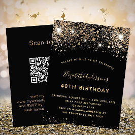 Birthday zwart goud QR code RSVP budget Uitnodigin Flyer