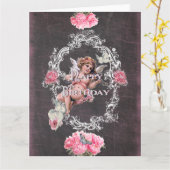 Birthday - zwart karton - Wenskaart Kaart (Gele Bloem)