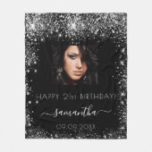 Birthday zwarte aangepaste foto zilverglitter fleece deken (Voorkant)
