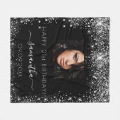 Birthday zwarte aangepaste foto zilverglitter fleece deken (Voorkant (Horizontaal))