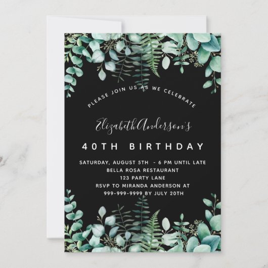 Birthday zwarte eucalyptusbos kaart (Voorkant)