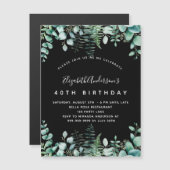 Birthday zwarte eucalyptusbos luxe bosgrond magnetische uitnodiging (Voorkant / Achterkant)