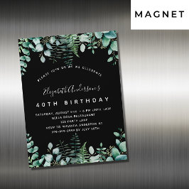 Birthday zwarte eucalyptusbos luxe bosgrond magnetische uitnodiging