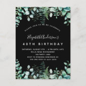 Birthday zwarte eucalyptusbos uitnodiging briefkaart (Voorkant)
