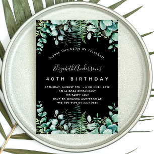 Birthday zwarte eucalyptusbos uitnodiging briefkaart