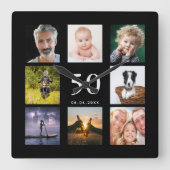 Birthday zwarte foto collage vierkante klok (Voorkant)