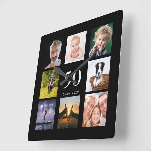 Birthday zwarte foto collage vierkante klok (Hoek)