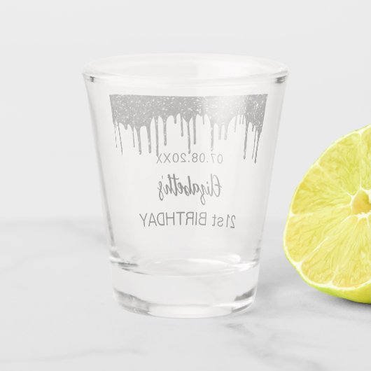 Birthday zwarte glitter drift naam shot glas (Achterkant)