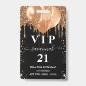 Birthday zwarte goudballon: uitnodiging tot inschr badge (Front)