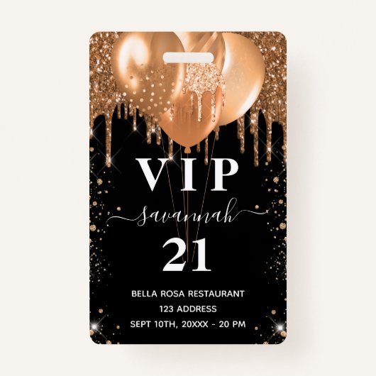 Birthday zwarte goudballon: uitnodiging tot inschr badge (Voorkant)