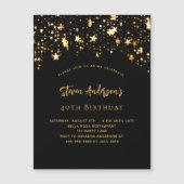 Birthday zwarte gouden sterren elegant magnetische uitnodiging (Voorkant)
