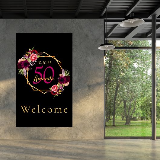 Birthday zwarte goudgeometrische bloemkolen begrav poster