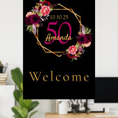 Birthday zwarte goudgeometrische bloemkolen begrav poster (Thuiskantoor)