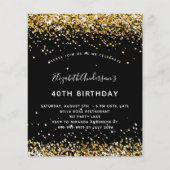 Birthday zwarte goudglitter budgettaire uitnodigin flyer (Voorkant)