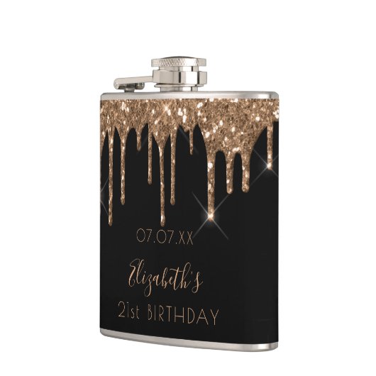 Birthday zwarte goudglitter drift naam heupfles (Links)