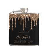 Birthday zwarte goudglitter drift naam heupfles (Voorkant)