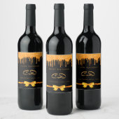 Birthday zwarte goudglitter drip monogram initiaal wijn etiket