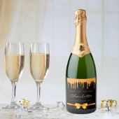 Birthday zwarte goudglitter drip monogram naam sparkling wijnetiket