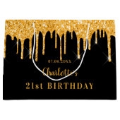 Birthday zwarte goudglitter druppelt naam elegant groot cadeauzakje (Voorkant)