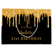 Birthday zwarte goudglitter druppelt naam elegant groot cadeauzakje (Achterkant)