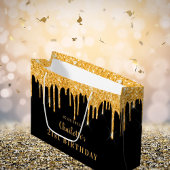 Birthday zwarte goudglitter druppelt naam elegant groot cadeauzakje