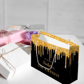 Birthday zwarte goudglitter druppelt naam elegant groot cadeauzakje