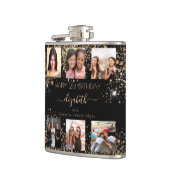 Birthday zwarte goudglitter foto collage vrienden heupfles (Links)