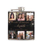 Birthday zwarte goudglitter foto collage vrienden heupfles (Voorkant)