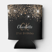 Birthday zwarte goudglitter monogram naam blikjeskoeler (Achterkant)