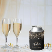 Birthday zwarte goudglitter monogram naam blikjeskoeler